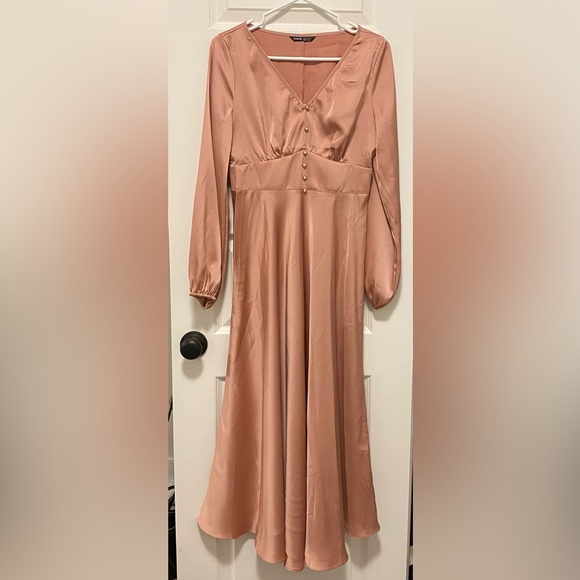 SHEIN Lantern Sleeve Buttoned Front Ruched Bust Dress - Picture 3 of 6